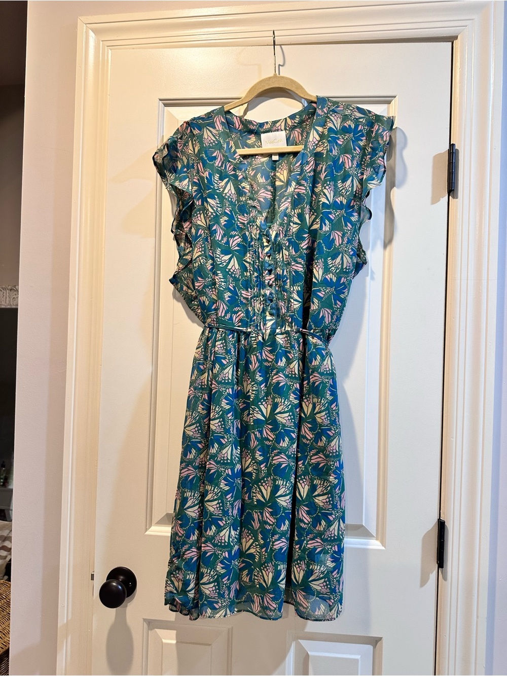 Green Butterfly Ruffle Sleeve Women's Dress